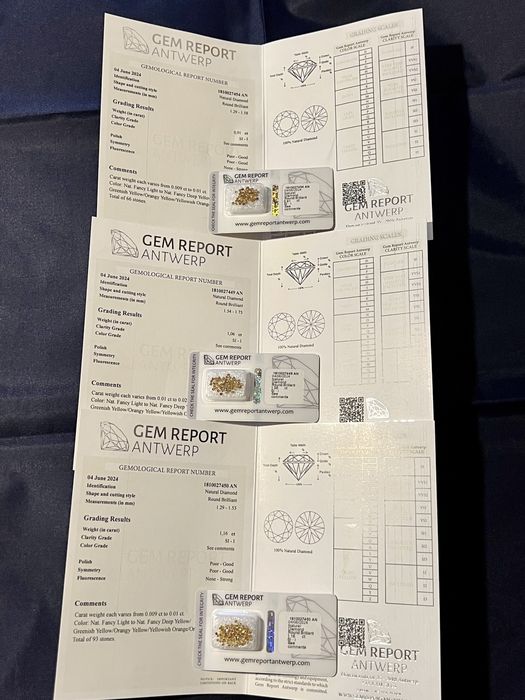 Lote de 213 diamantes naturais com total de 3.13 ct avaliados