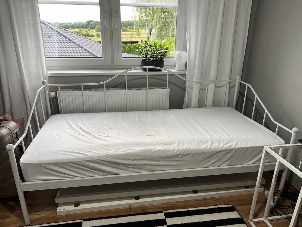 Łóżko metalowe białe + materac 90x200