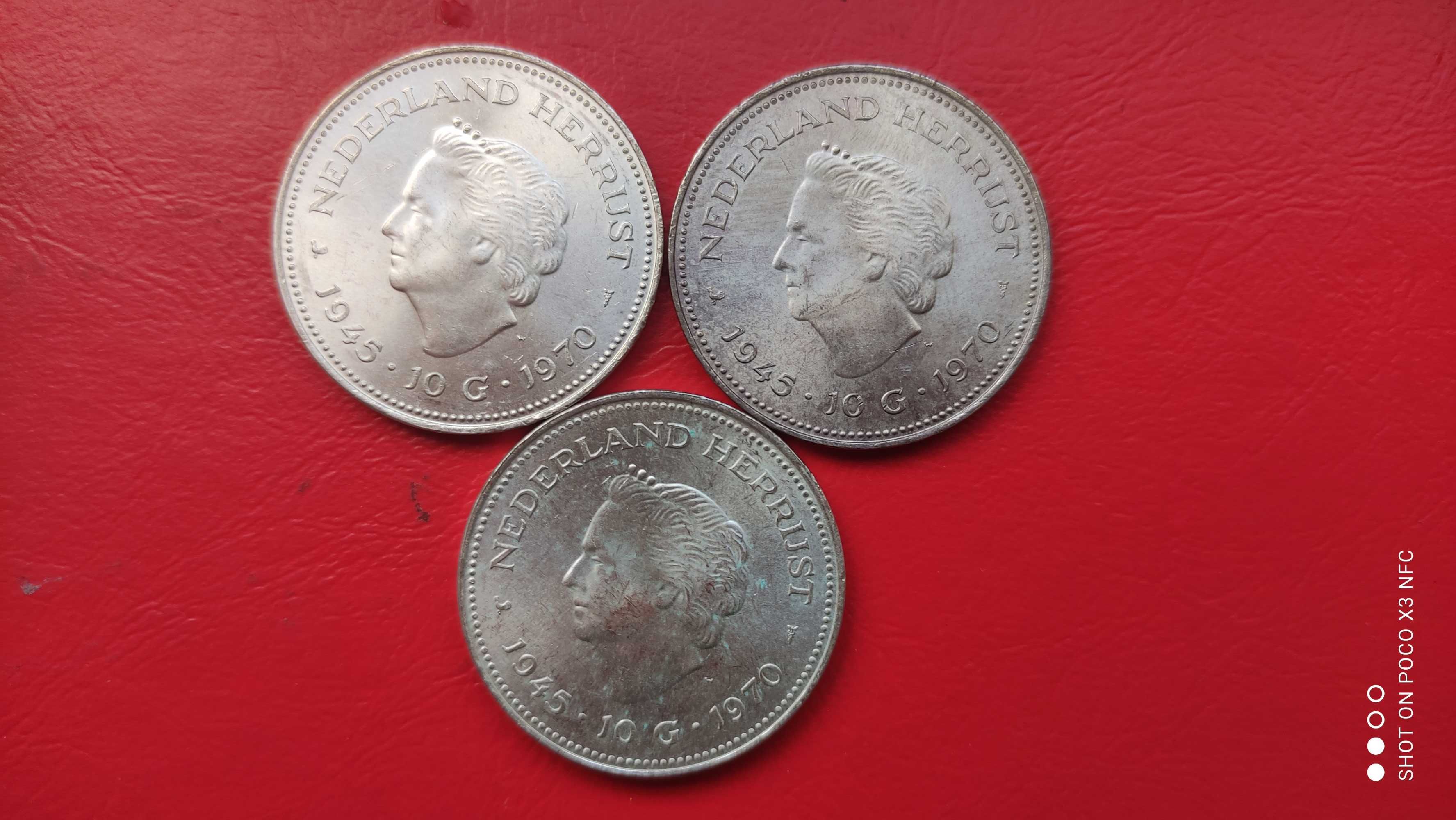 Zestaw srebrnych monet 10 guldenów Holandia srebro Ag 1970.
