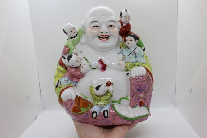 Antigo Buda Fertilidade 24 cm em Porcelana Chinesa Família Rosa Marc N