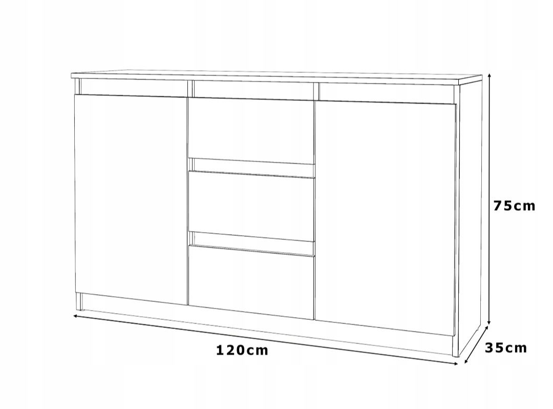 Komoda 120 x 35 x 75cm biała matowa