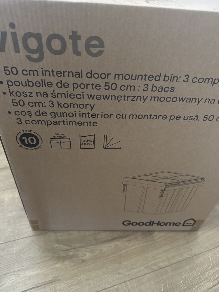 Kosz plastikowy zintegrowany GoodHome 50 cm z 3 pojemnikami