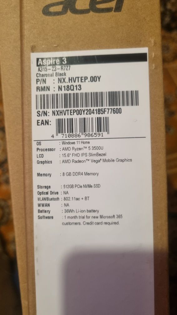 Laptop Acer Aspire 3 A315-23-R7Z7