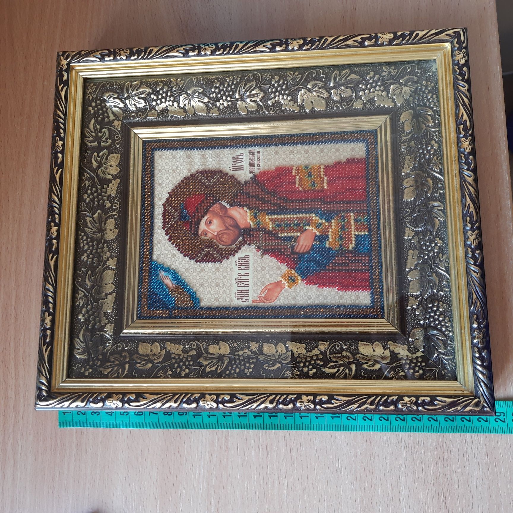 Икона князя Игоря Черниговского вышитая бисером, икона ручной работы