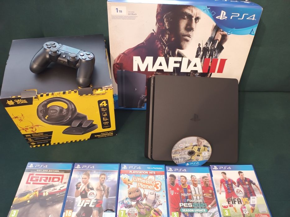 Zestaw konsola Sony PlayStation 4 slim 1TB PS4 z kierownicą i grami