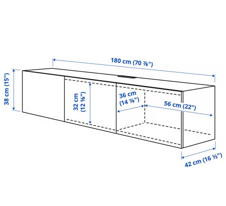 Ikea Rack Besta 180x42x38cm - Móvel de TV com portas, p/ parede e chão