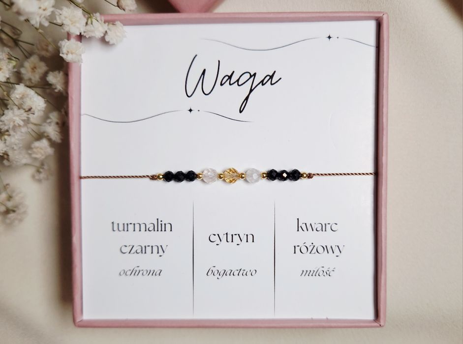 Bransoletka znak zodiaku waga srebro, kamienie naturalne