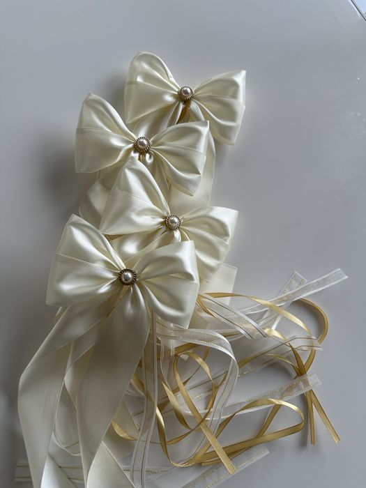 Kokardy ślubne na auto Na samochód Klamki Ecru 4 sztuki