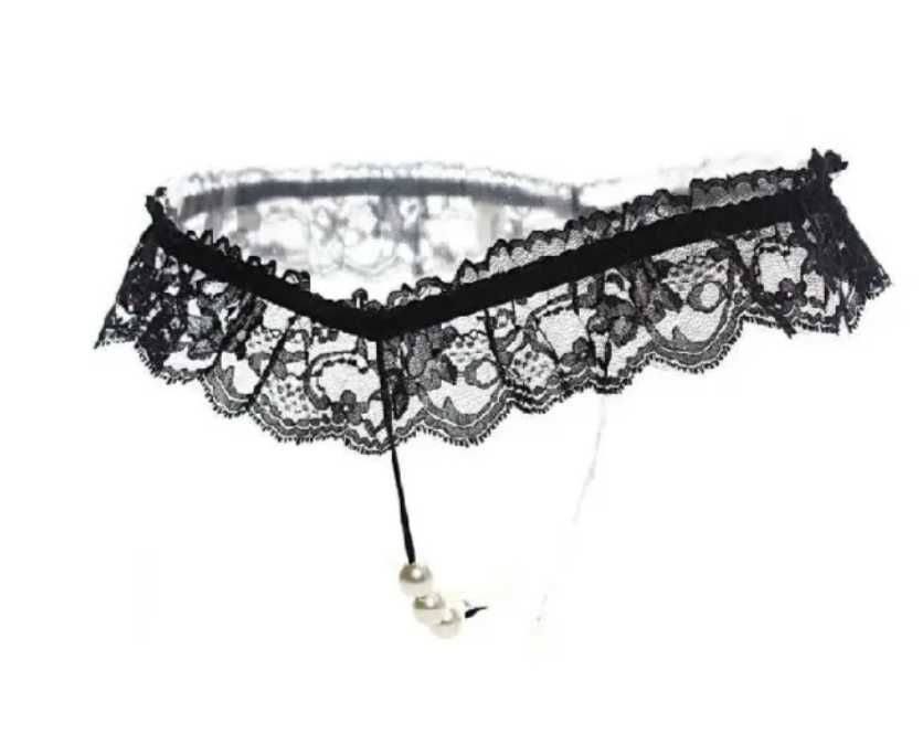 S005 bielizna erotyczna koronkowe stringi z perłami