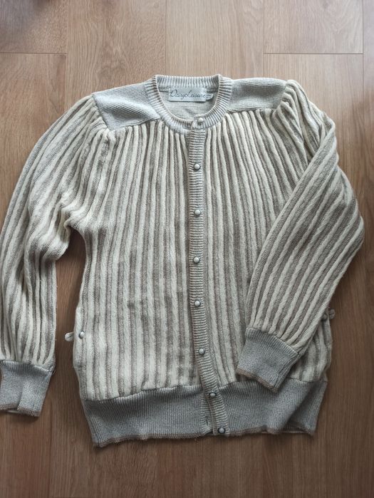 Vintage sweter Kardigan Paski Retro Bufki Dzianina Rozpinany