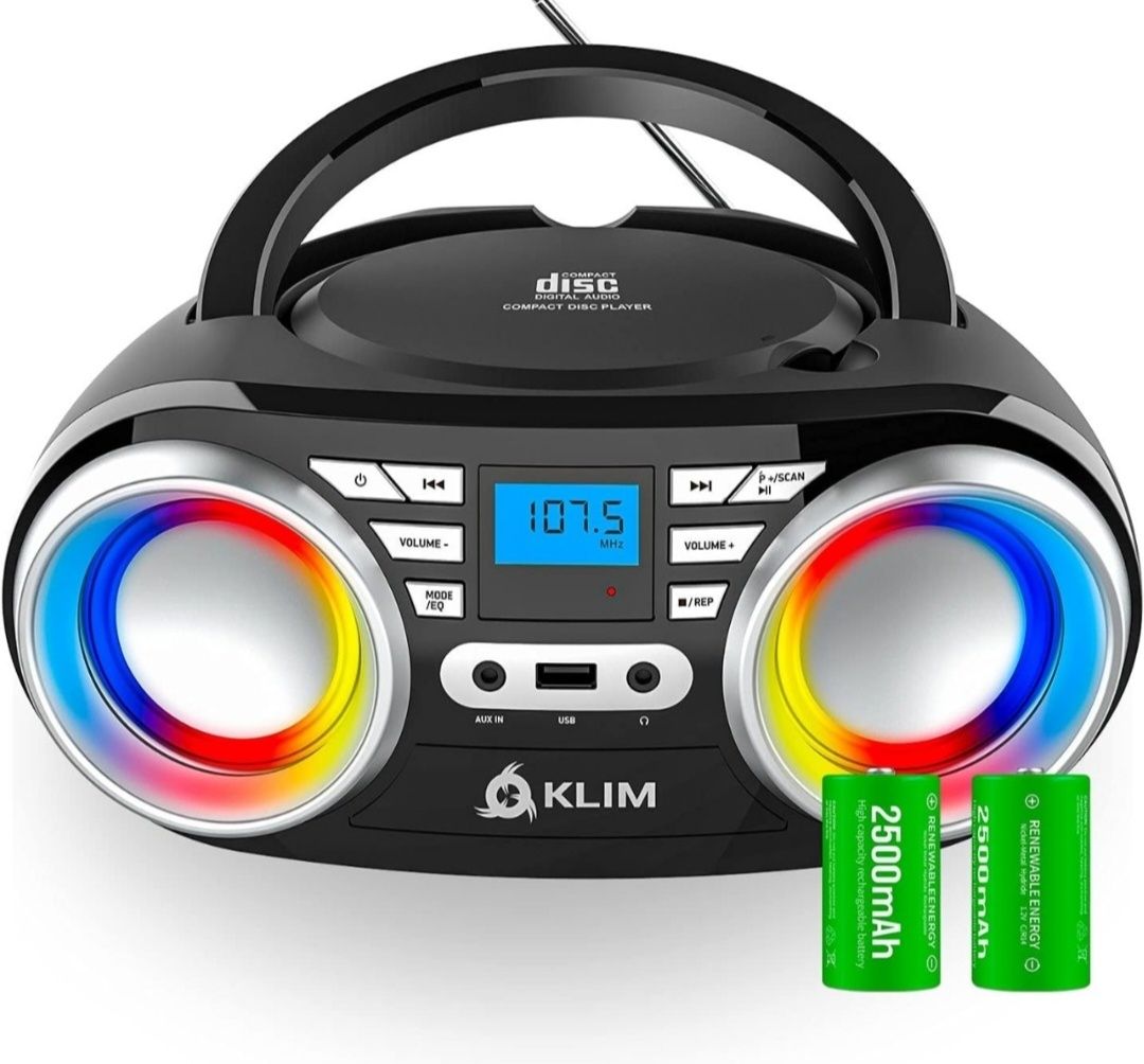 KLIM Boombox Przenośny odtwarzacz Radio FM CD MP3 Bluetooth Aux USB RG