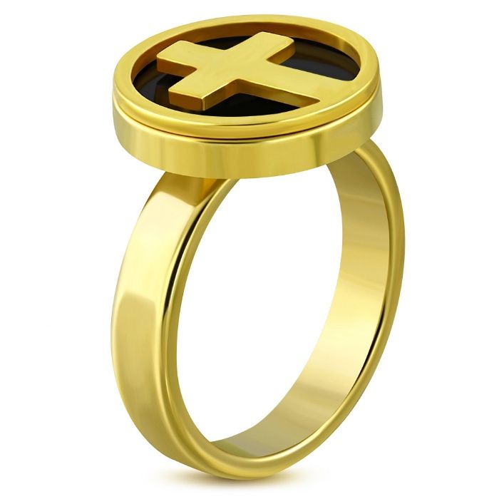 Duży pierścionek krzyżyk stal chirurgiczna 316L złoty nowość PX192