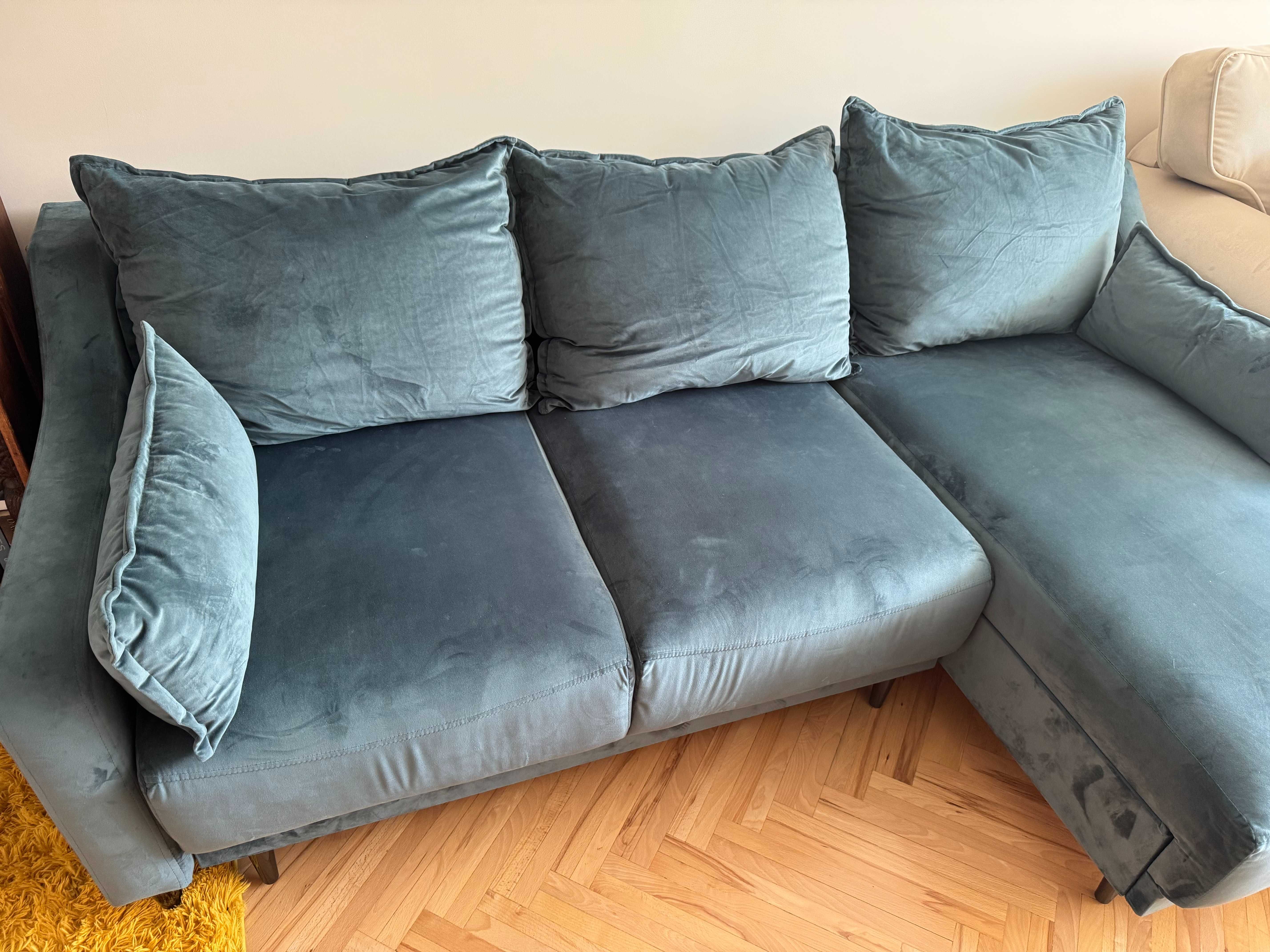 Sofa narożnik z funkcją spania w kolorze butelkowej zieleni Westwing