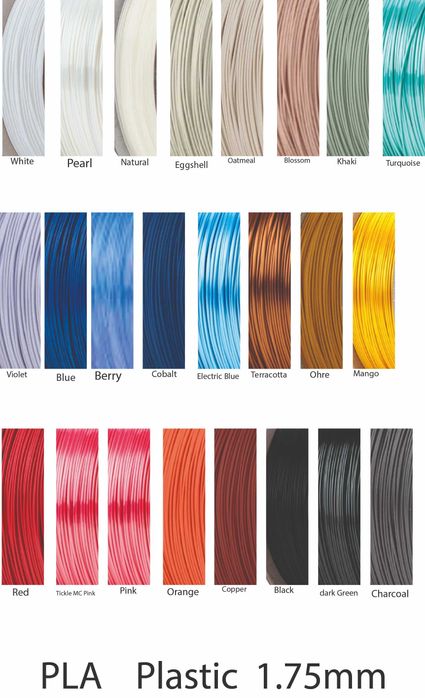Filamento PLA e PETG e rPP GF30 de 1,75 e 2,85 mm. 27 cores 1 Kg