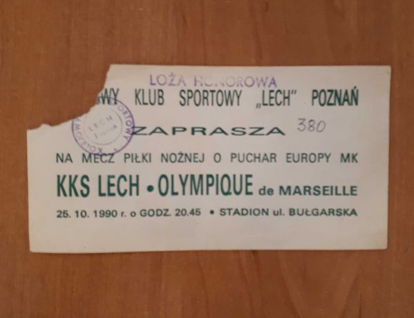 bilet na mecz Lech Poznań - Olimpique de Merseille 1990