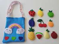 Набор игрушек ручной работы. Яркие сочные фрукты в красивой сумочке.