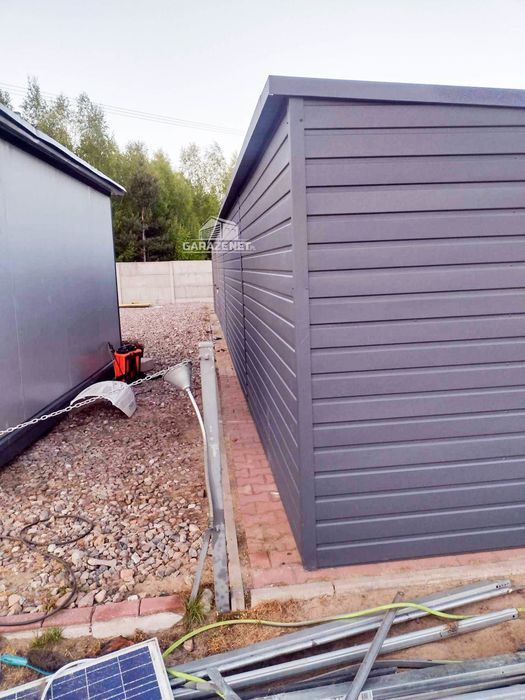 GARAŻ BLASZANY 15m x 6m Brama Uchylna + Drzwi Antracyt 15X6 GB286