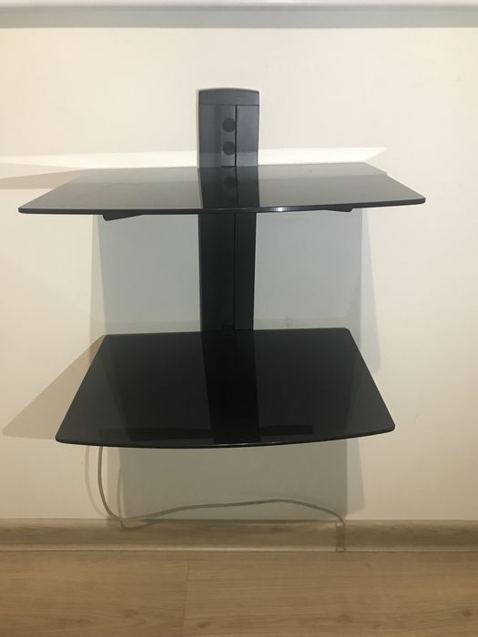 Półka podwójna, czarna, szklana pod TV