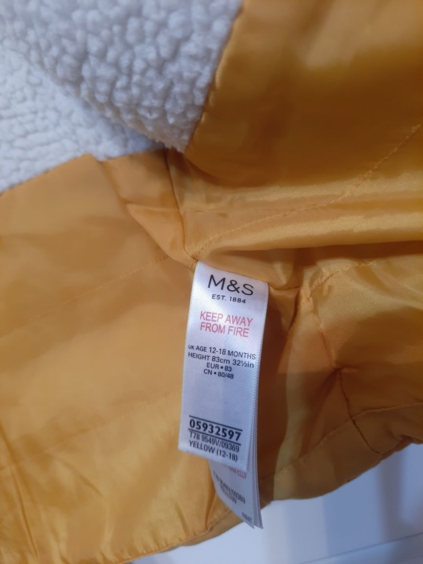 zimowa ciepła musztardowa kurtka  M&S baby 12-18msc 80/86cm