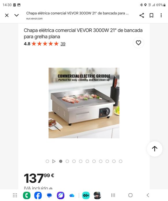 Grelhador industrial vevor novo