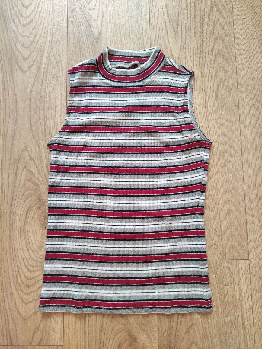 Koszulka damska tank top w paski turtleneck house szaro-czerwony