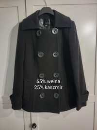 Ciepła kurtka, czarna, wełna i kaszmir - r. 42 - dwurzędowa