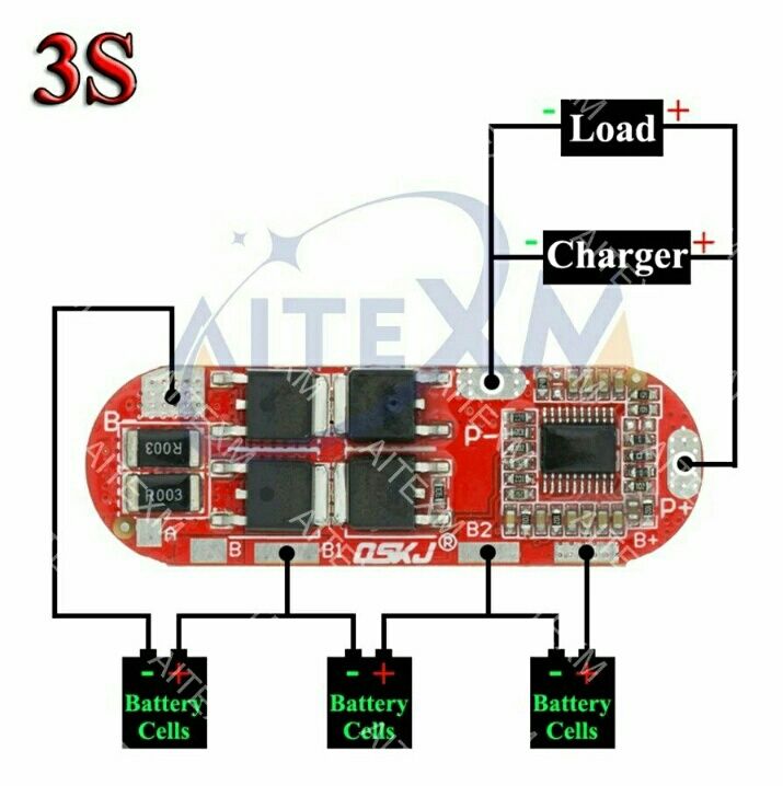 BMS 3S (12,6v) 4S (16,8v) 5S (21v) 25A плата контроллер для Li-ion АКБ