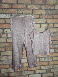 Komplet satyna piżama z długimi nogawkami bluzka na ramiączkach 40-42