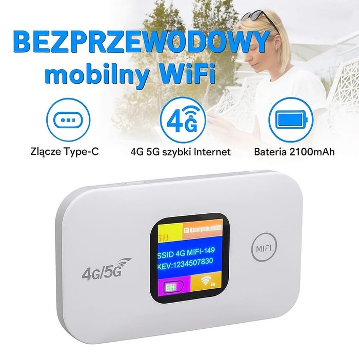 Router WiFi mobilny na SIM podróżny 4G 5G LTE 300Mbps 2100mAh ruter