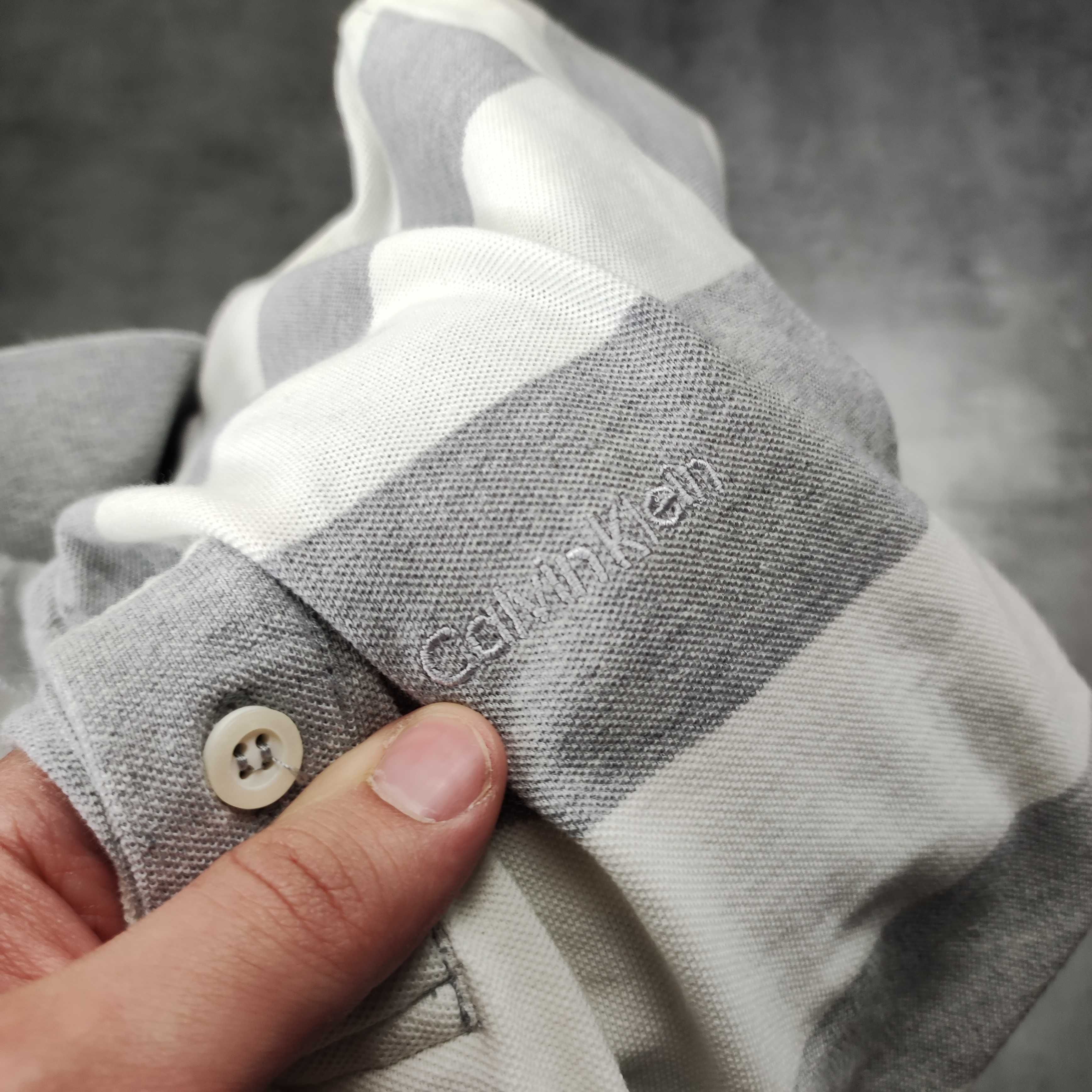 MĘSKA Koszulka Polo elegancka PREMIUM Paski Bawełna Calvin Klein Logo