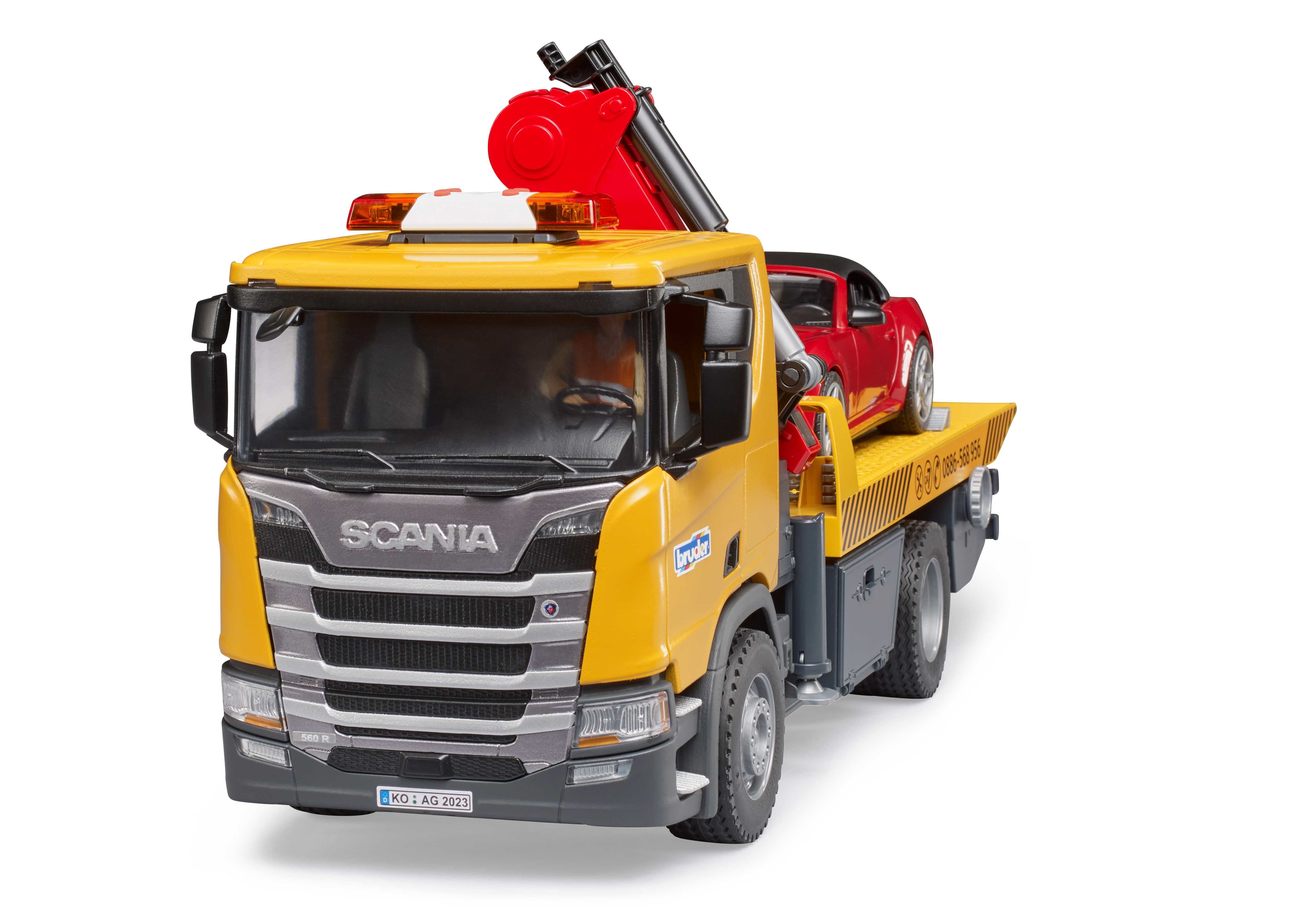 Евакуатор Bruder Scania Super 560R з краном та машинкою Roadster,03552