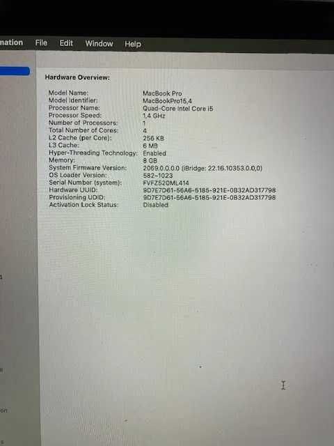 Macbook Pro 2019 A2159 512/8