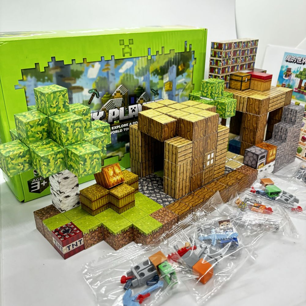 200шт + 6 фігурок Магнітний конструктор майнкрафт minecraft кубики