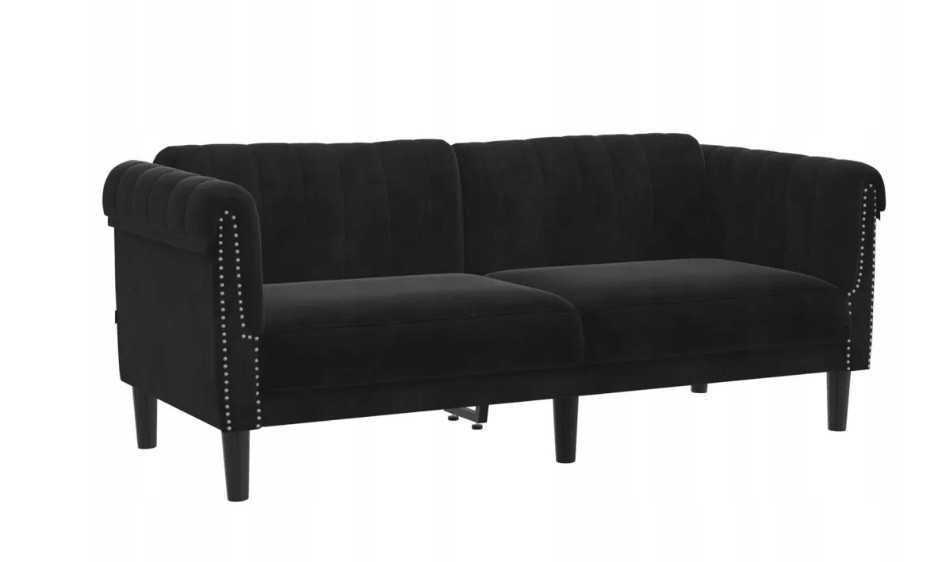 Sofa czarna cekiny do biura salonu nowoczesny styl aksamit 185 cm