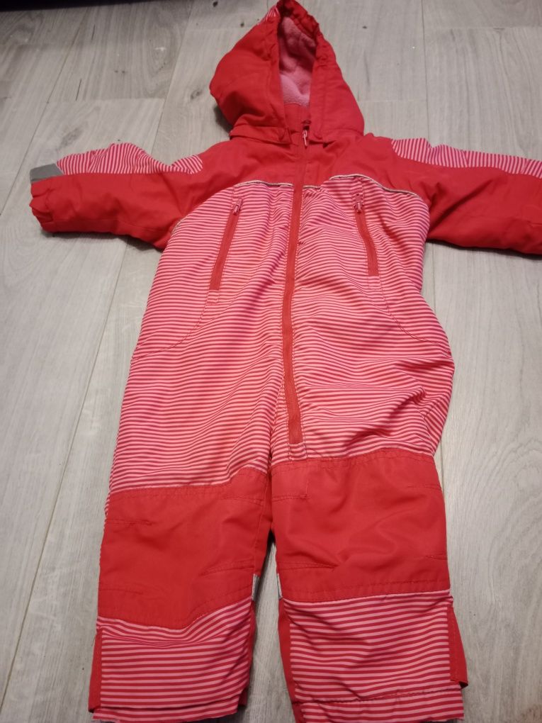 Różowy kombinezon zimowy w paski H&M rozmiar 80
