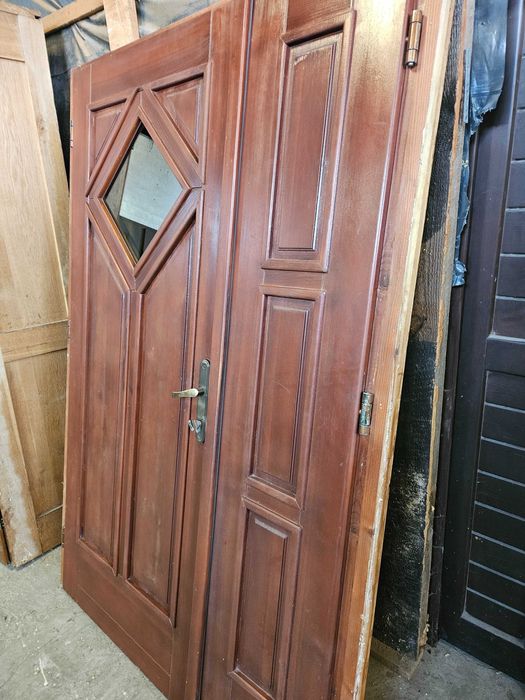 DRZWI Zewnętrzne Drewniane Sosnowe Dwuskrzydłowe Wejściowe 134x199cm