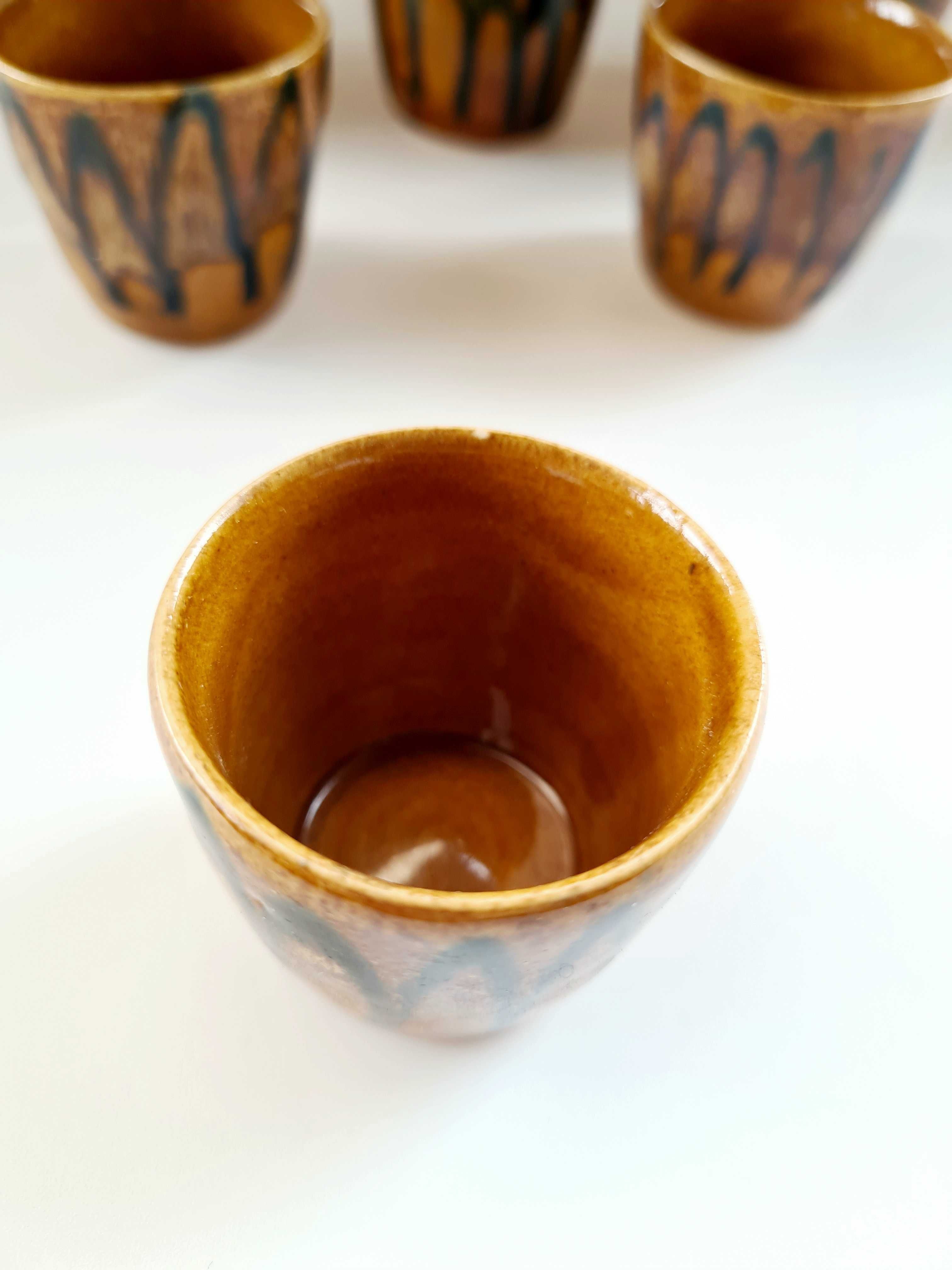 Zestaw 6 ceramicznych kieliszków 50 ml Bolesławiec PRL