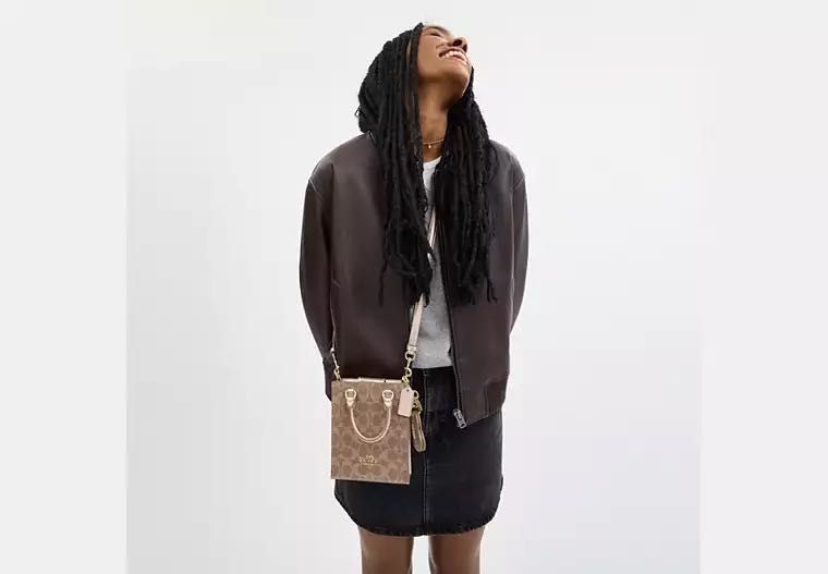 COACH Mini tote bag set. Набор сумочка тоут и зеркальце на сумку кожа