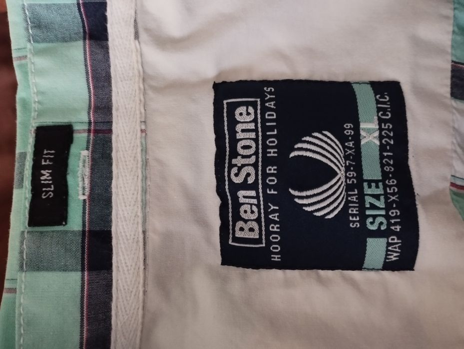 Koszulka męska XL biało-turkusowa krata