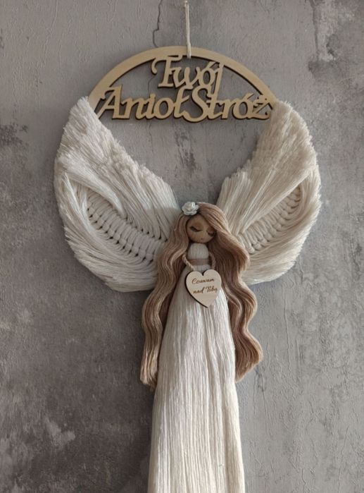 Anioł Stróż, makrama, chrzest, komunia, prezent