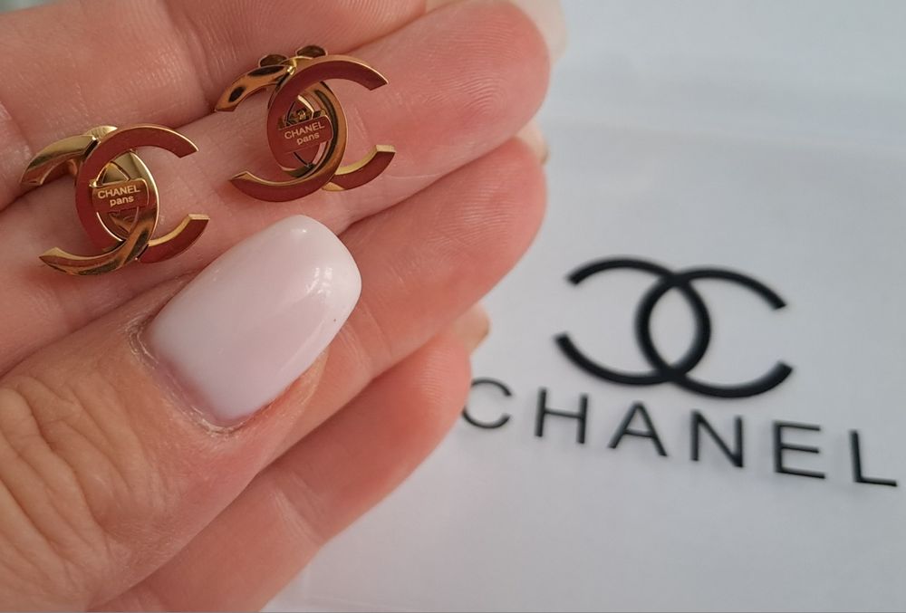 Przepiękne, złote kolczyki cc stal, napis Cudo lv ysl