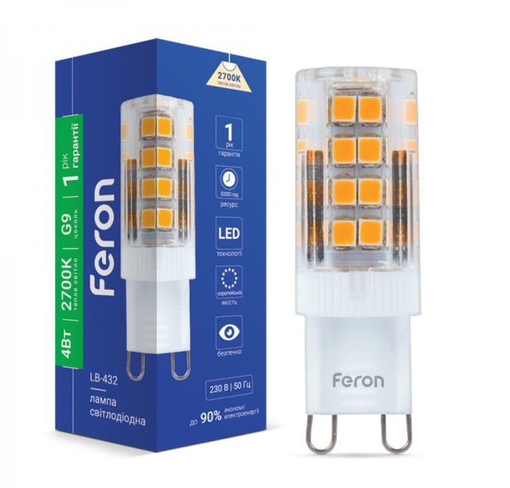 Світлодіодна LED лампа Feron G9 LB-432 4W 2700K прозора у пластиковому