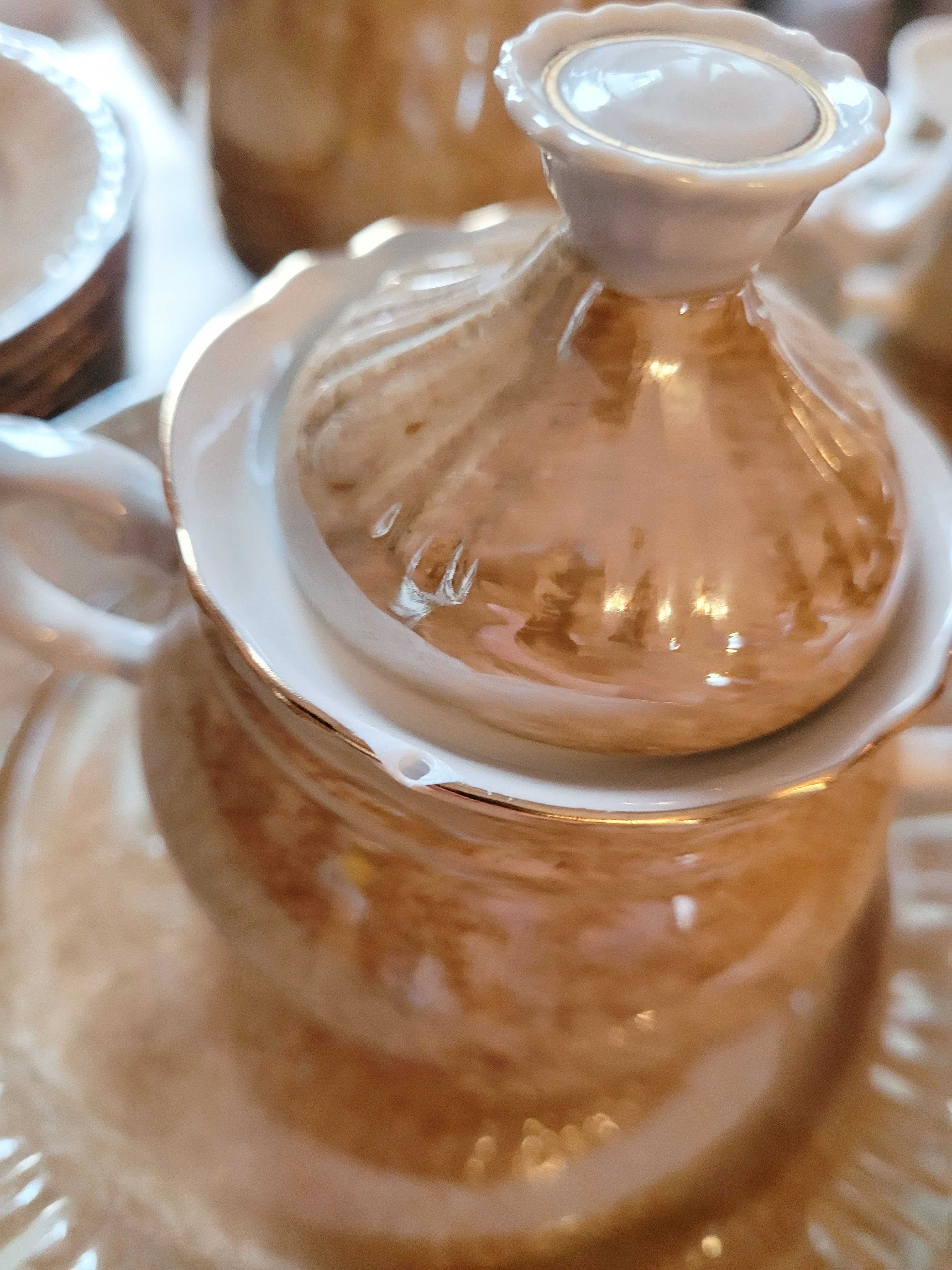 Serwis kawowy PRL - piękny brązowy, porcelana Włocławek - 28 elementów