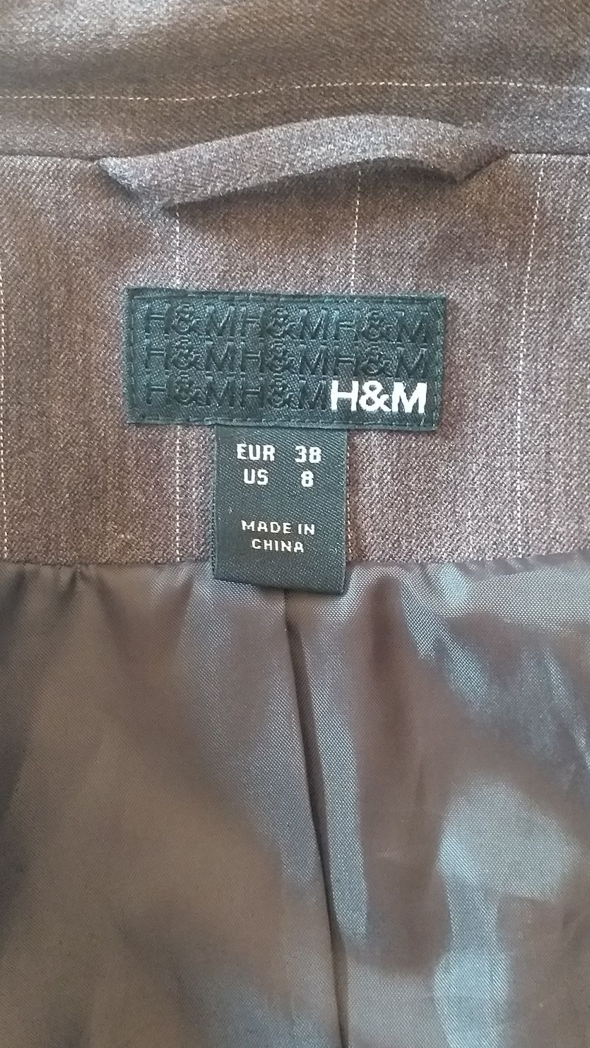 Marynarka klasyczna damska H&M brąz prążki rozm.38