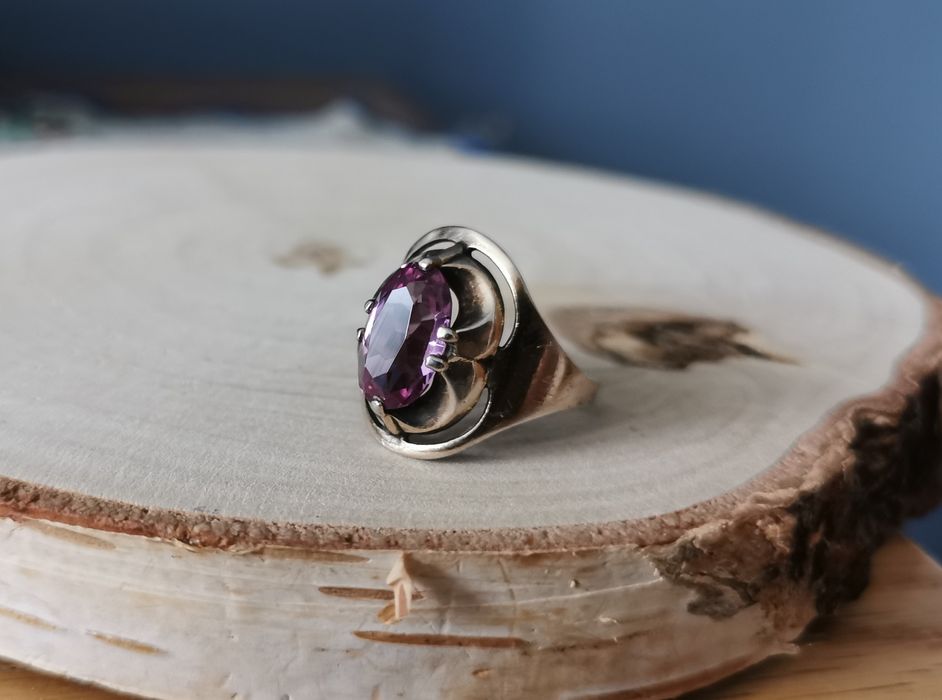 Srebrny pierścionek Rusek ZSRR z ametystem 875