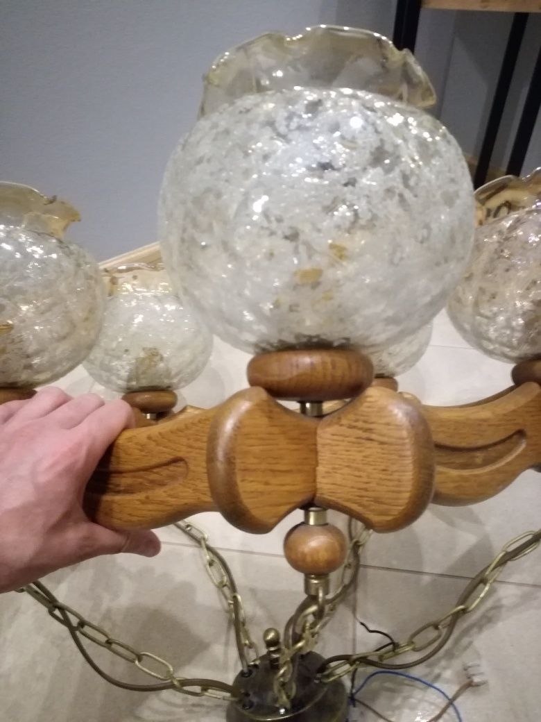 Żyrandol dębowy antyk retro lampa oświetlenie klasyczny do salonu
