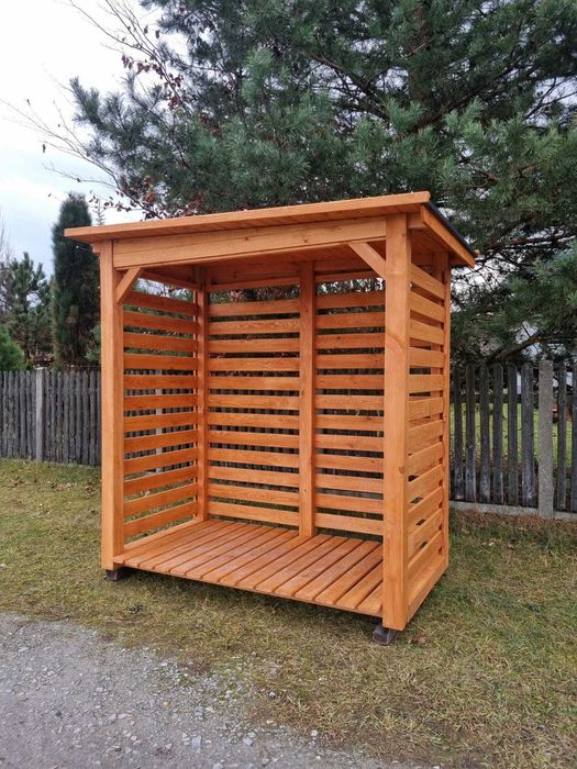 Drewutnia ogrodowa drewniana 2 x 1,1m, solidna wiata na drewno opałowe