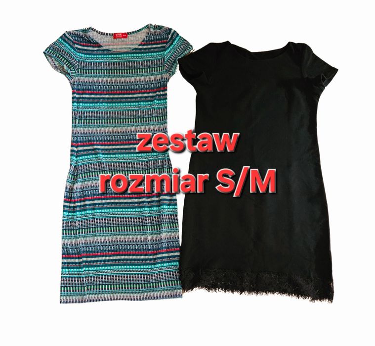 Zestaw 2x sukienka czarna i kolorowa wzorzysta rozmiar S 36