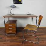 BIURKO Lewe Chrom Dąb ciemny brąz Bauhaus Art Deco