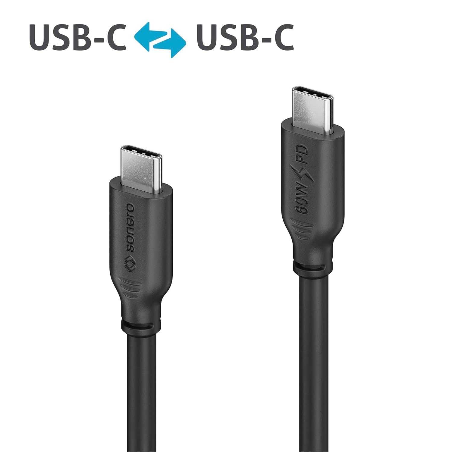 kabel do szybkiego ładowania USB C, USB 2.0, 60 W PD, czarny, 0,5 m